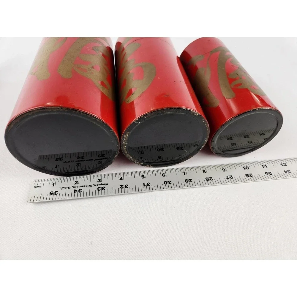 Vintage‎ Metal Nesting Canisters Set 3 Japanese Tole Tea Japan Red Hand Painted